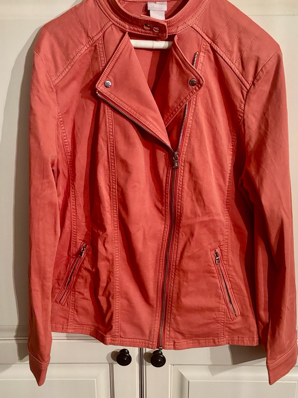 Chico's Desert Coral Zip-Front Moto Jacket